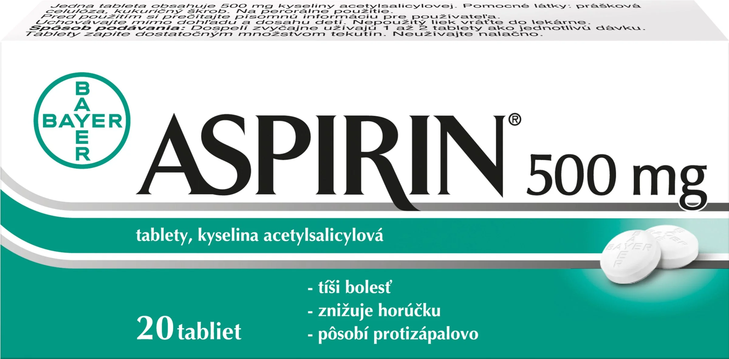 Aspirin 500 mg 1×20 tbl, 500 mg, liek
