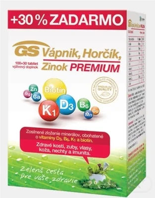 GS Vápnik, Horčík, Zinok PREMIUM 1×130 tbl, vápnik + horčík + zinok