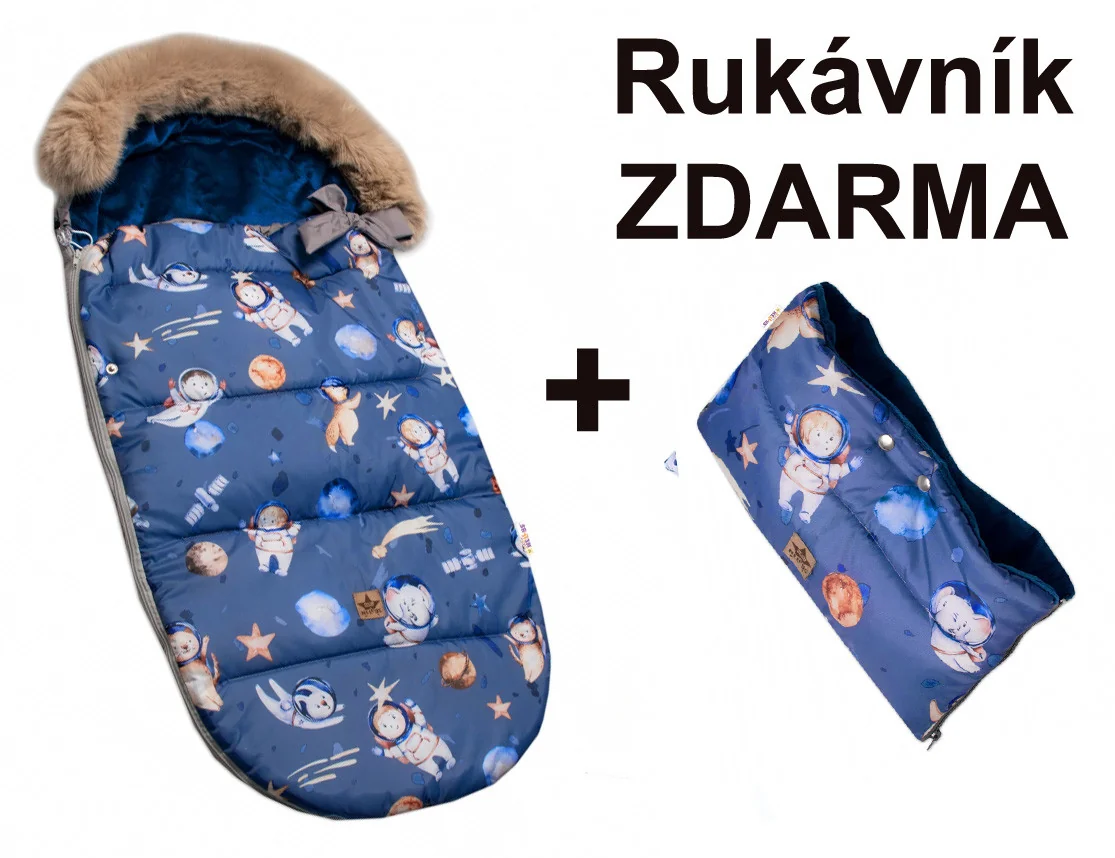 Detský fusak maxi PREMIUM Kosmos, sivo/modrý 110x50cm + rukávník zadarmo 