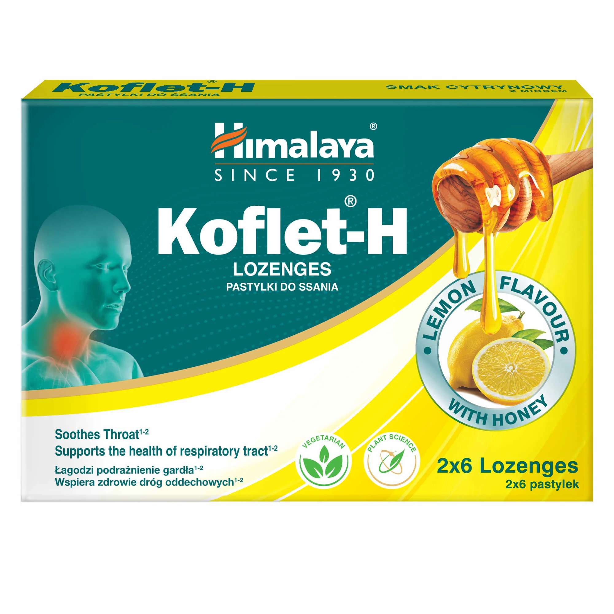 Himalaya Koflet-H Lemon 1×12 ks, bylinné pastilky s medom