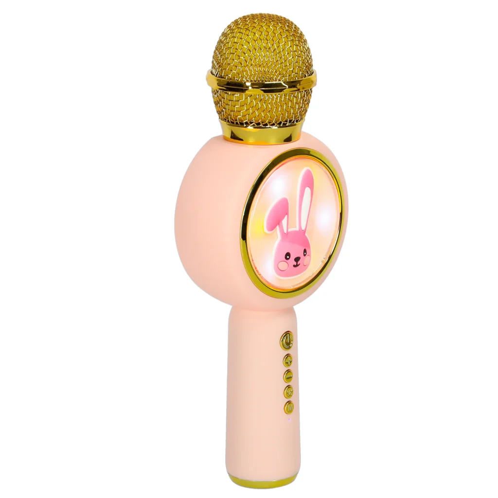 Bezdrôtový karaoke mikrofón detský, Bluetooth, 5 W, ružový zajac