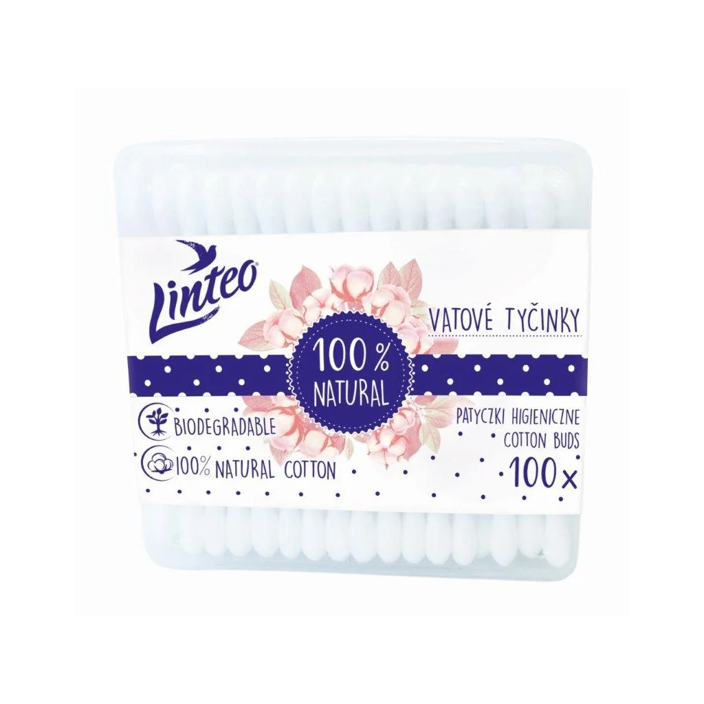 Papierové vatové tyčinky 100% natural Linteo 100 ks v boxe ,