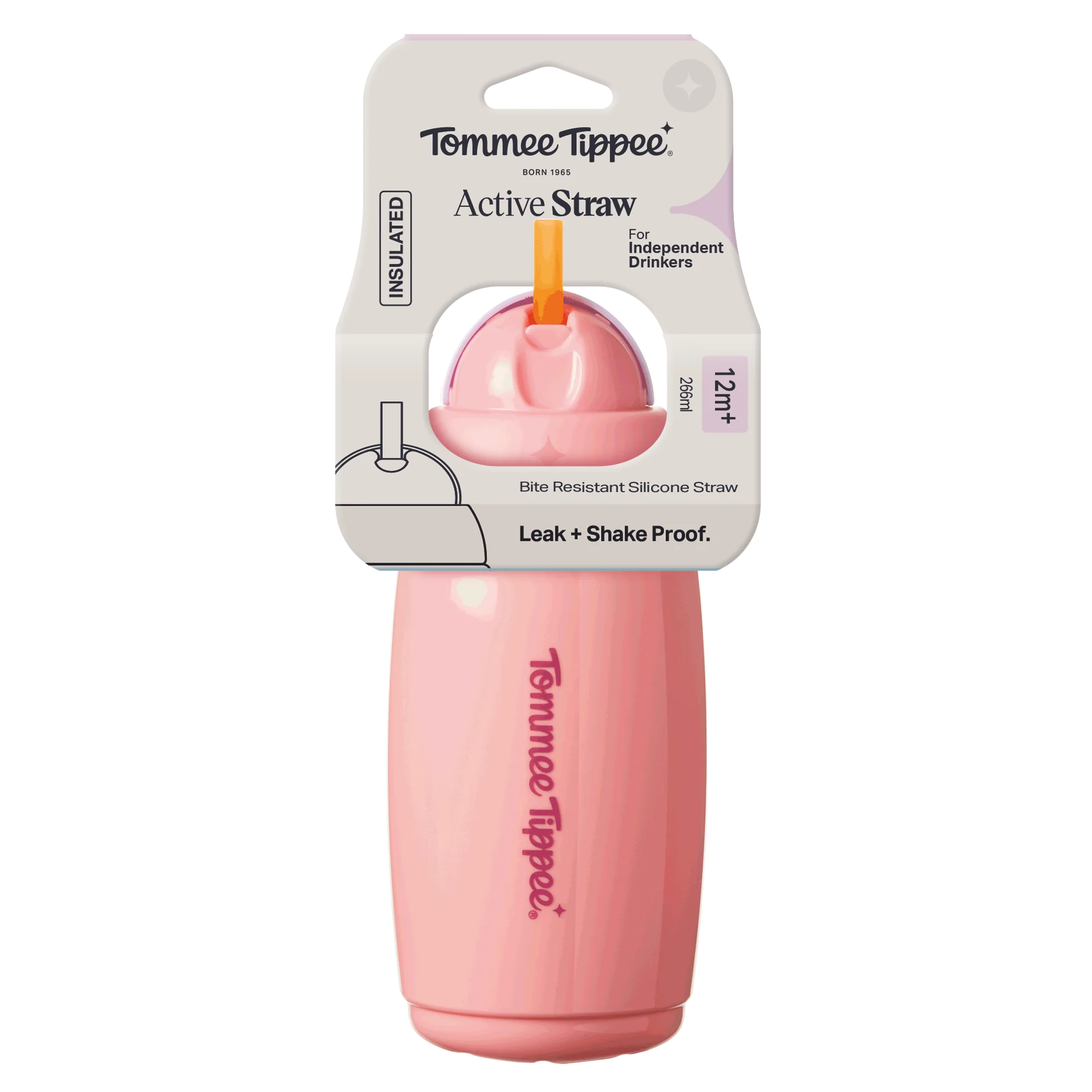 Tommee Tippee Active hrnček so slamkou, 266 ml, 12m+, ružový 266 ml