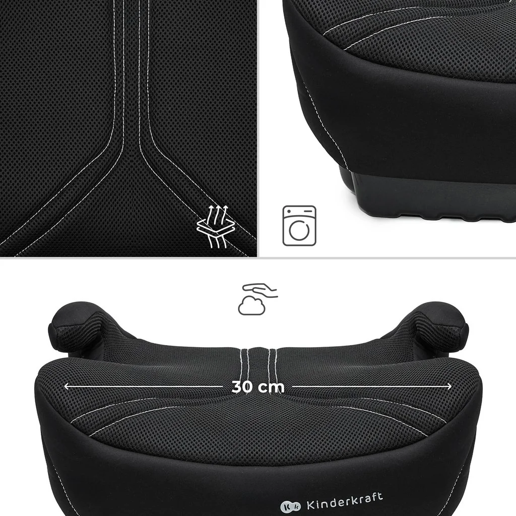 Detská podsedák ISOFIX i-Size 125–150 cm – ľahký, AIR FLOW, čierny