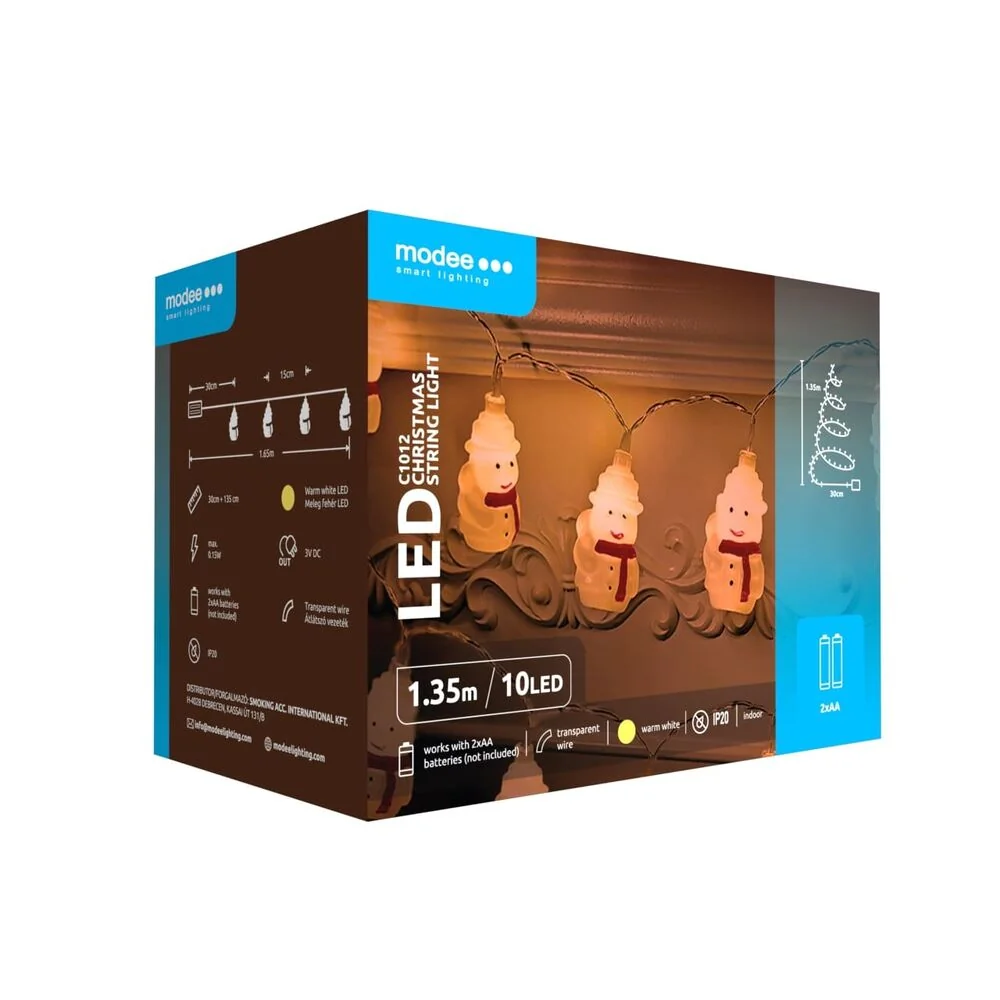 Modee Lighting LED vianočná reťaz 10 LED 1,35m 2xAA teplá biela snehuliak