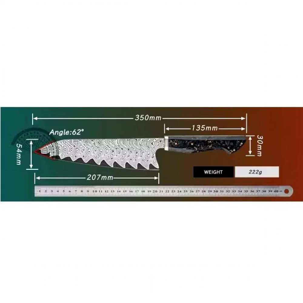 Damaškový kuchynský nôž Tamoso-Chef-H 1ks nôž, Chef-35cm