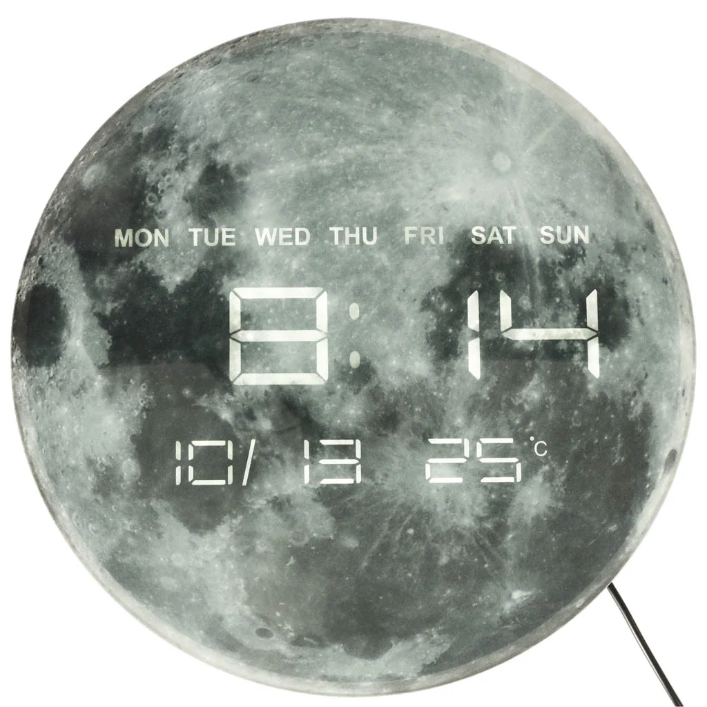 Nástenné hodiny LED – Mesiac 32 cm, sivé