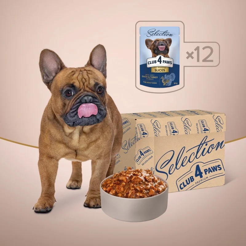 Club 4 Paws Premium Plus Selection pre dospelých psov s kačicou a moriakom v omáčke 85g (8049)