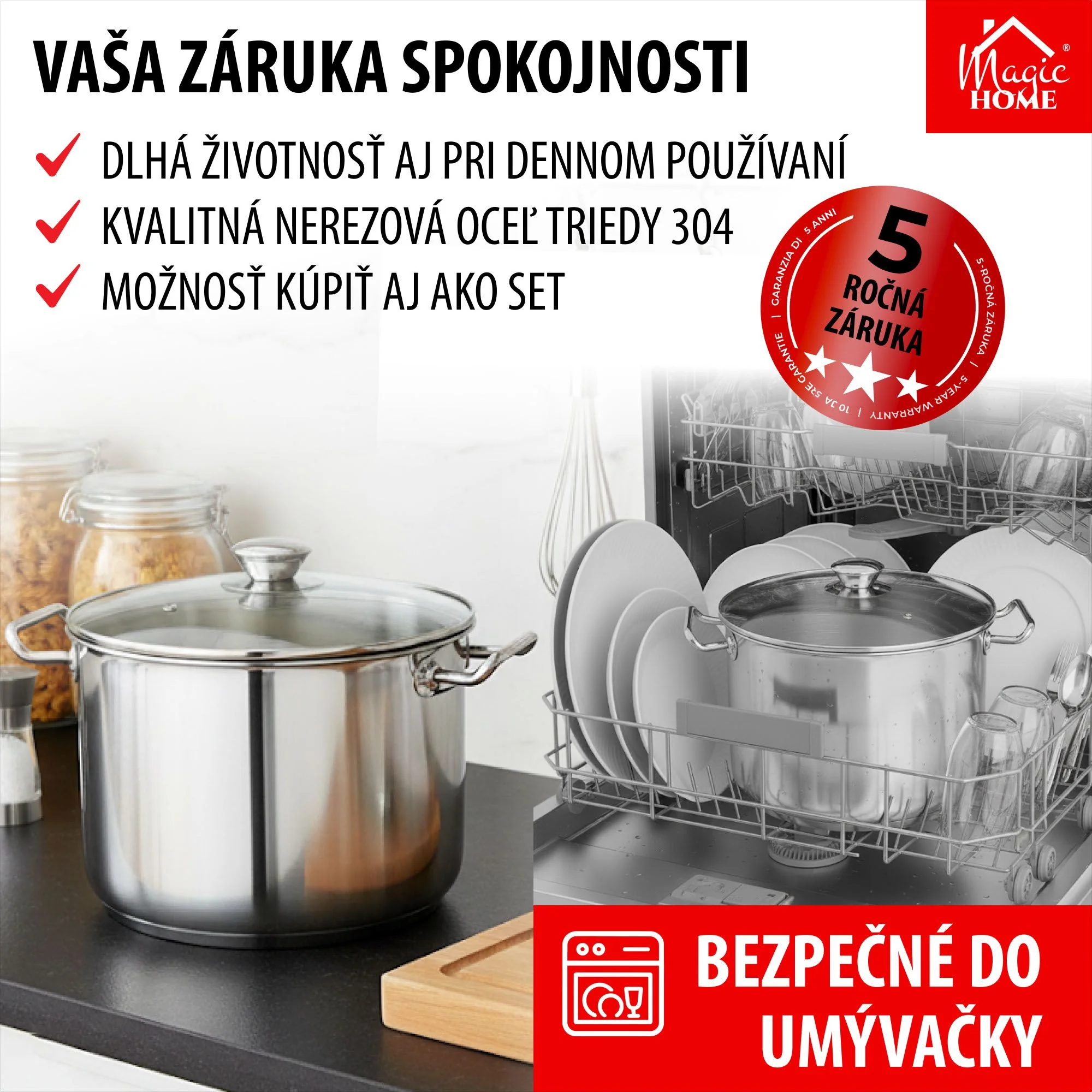 MagicHome hrniec Chloe, 1 ks 24 cm, 8 l, so sklenenou pokrievkou, nerez