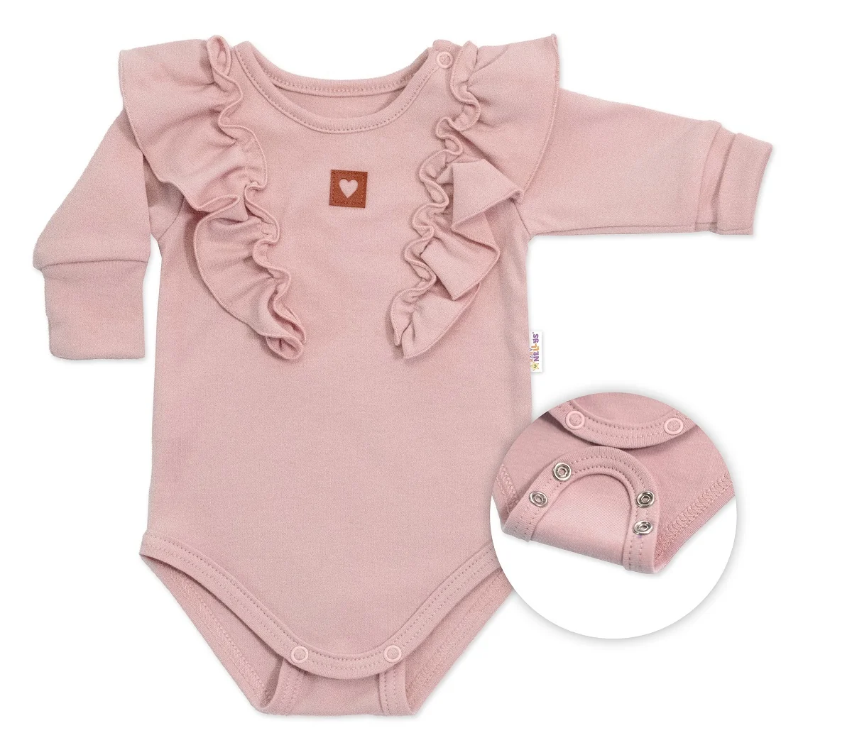 Rastúce body NATURE, dlhý rukáv s volánikmi, bavlna, staroružová, veľ. 56/62