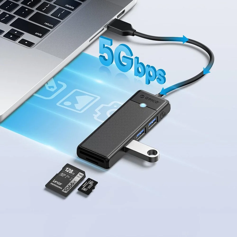 Orico PAPW3AT-U3 HUB adaptér USB - 3x USB 3.0 / čítačka SD kariet 1m, čierny