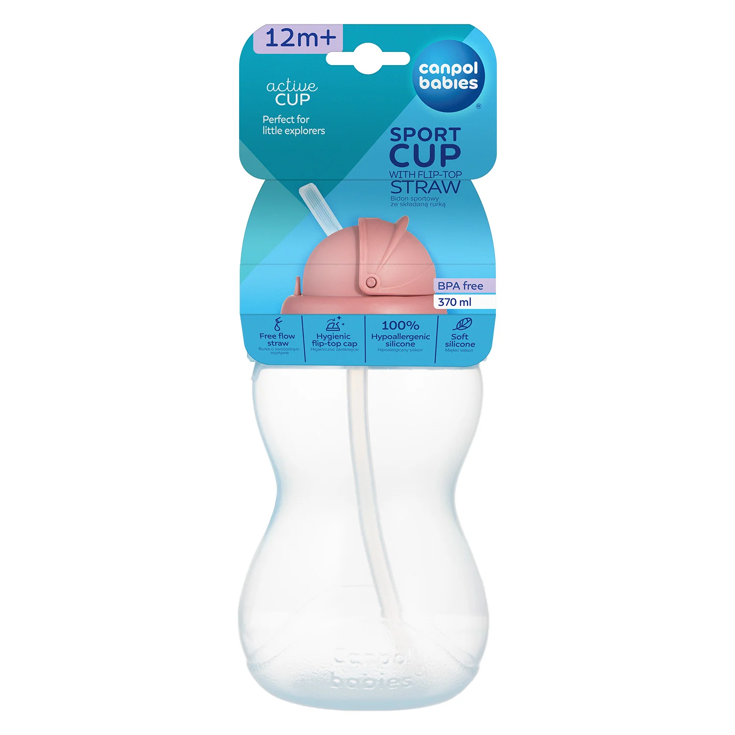 Canpol babies Športová fľaša so silikónovou slamkou 370ml 12m+ modrá 1 ks