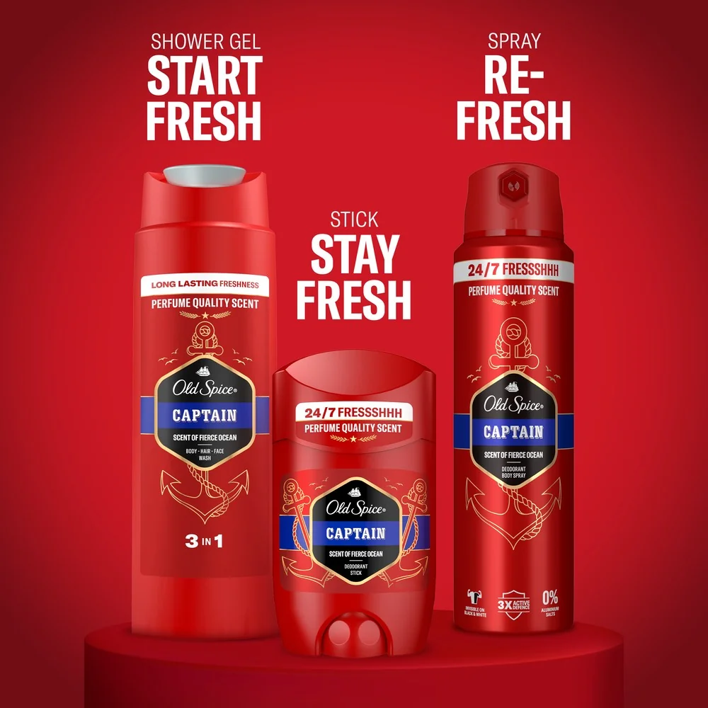 Old Spice darčeková sada v cestovnej taštičke Captain s tuhým dezodorantom, dezodorantom v spreji a sprchovým gélom 1 set