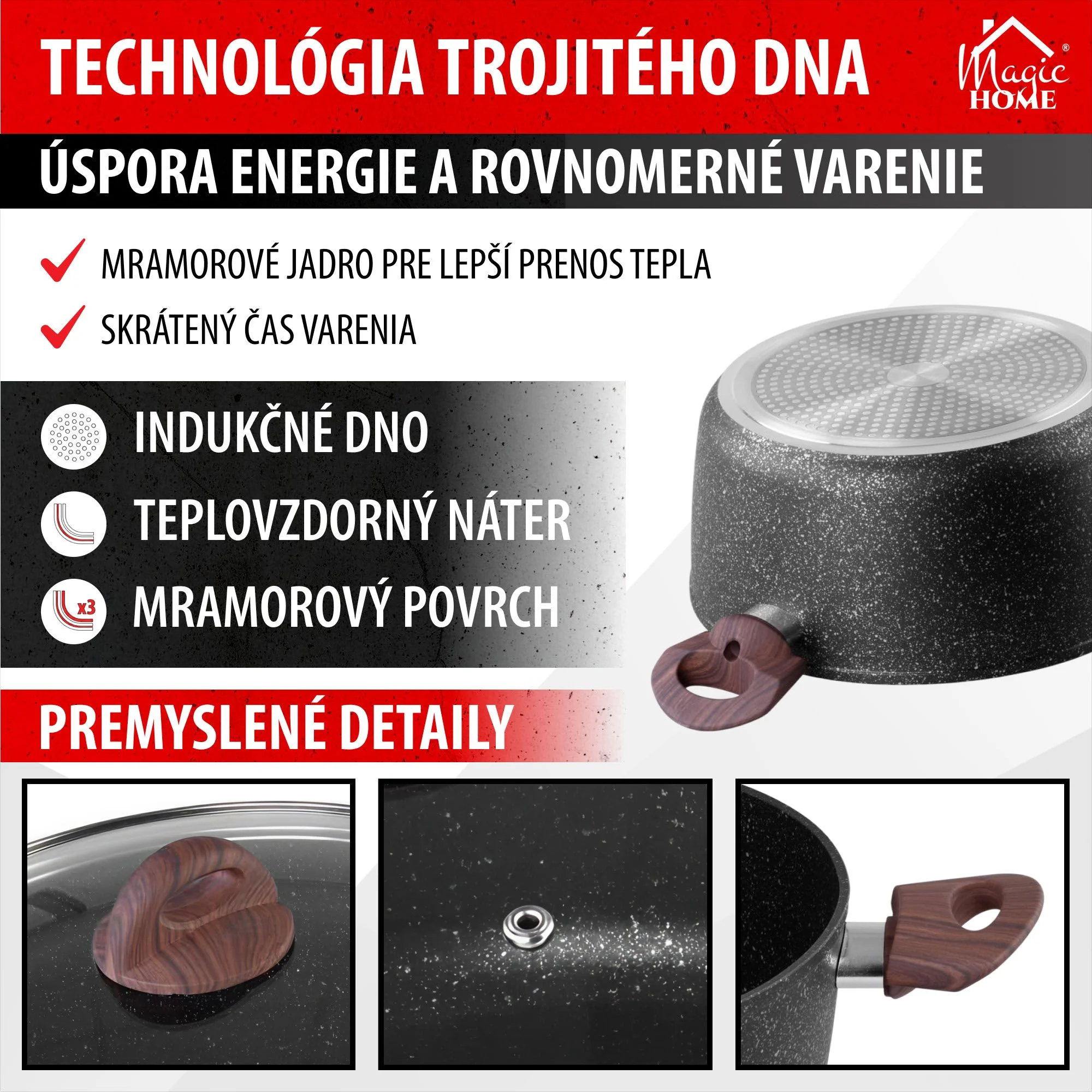 MagicHome hrniec Black Marble Line, 1 ks 20 cm, 2200 ml (2,2 l), s pokrievkou