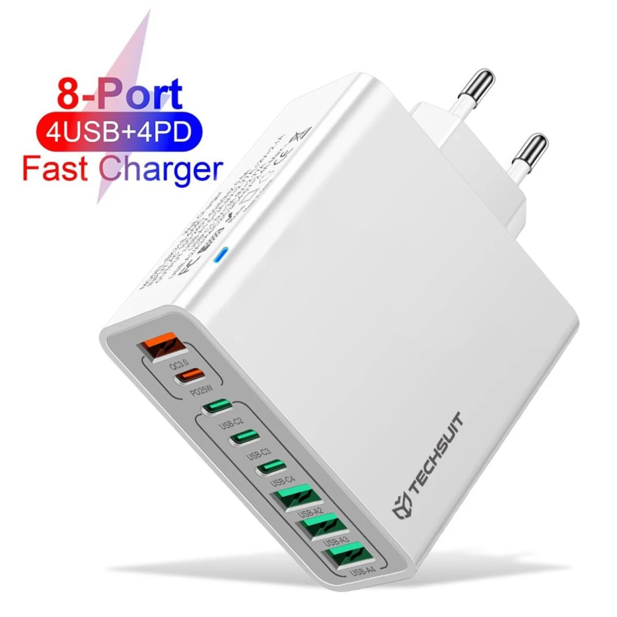 Sieťová nabíjačka - 4 x USB, 4 x Type-C, rýchle nabíjanie 65W - Biela