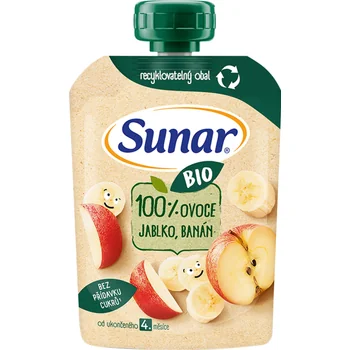 Sunar BIO Kapsička Jablko, banán 1×100 g, ovocný príkrm (100% ovocia), 4m+