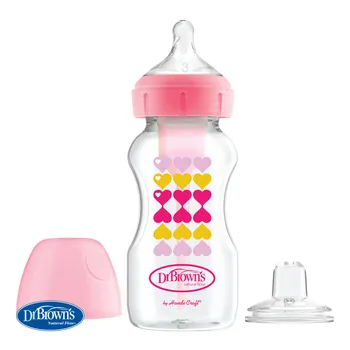 Dojčenská antikoliková fľaša Options+ Wide-Neck 270ml 2v1 ružová s náustkom 1×1 ks, wide-neck, anti-colic