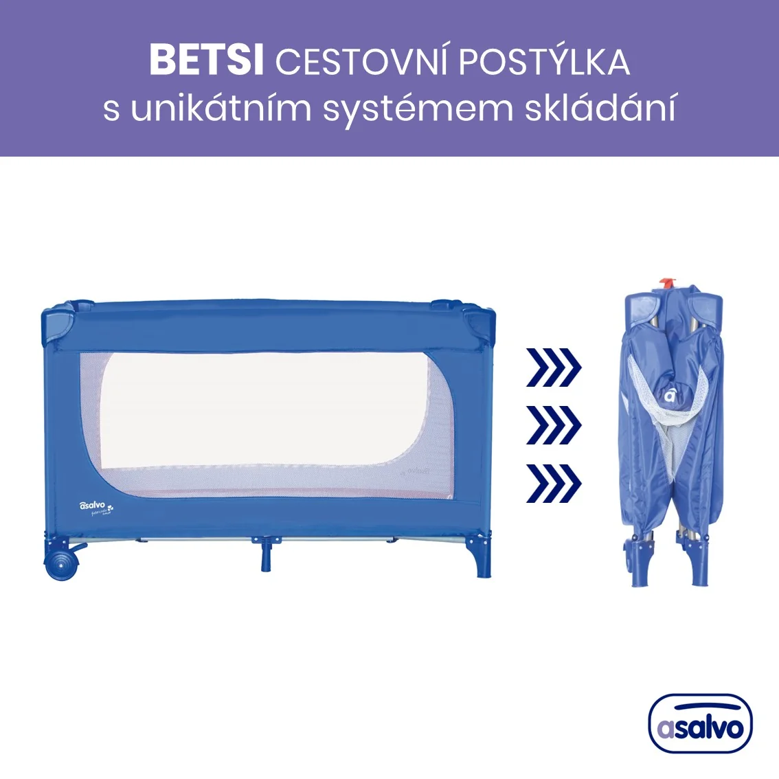 Asalvo BETSI cestovná postieľka, ultra rýchle skladanie, modrá