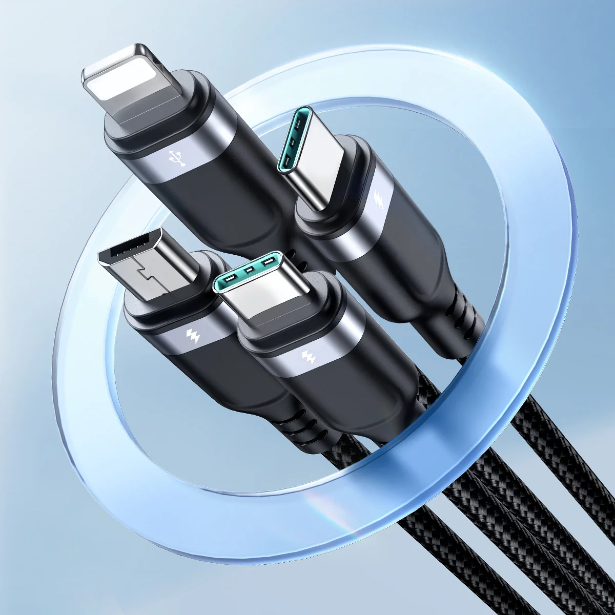 Joyroom S-A18 kábel USB - 2x USB-C / Lightning / micro USB 3.5A 1.2m, čierny čierny