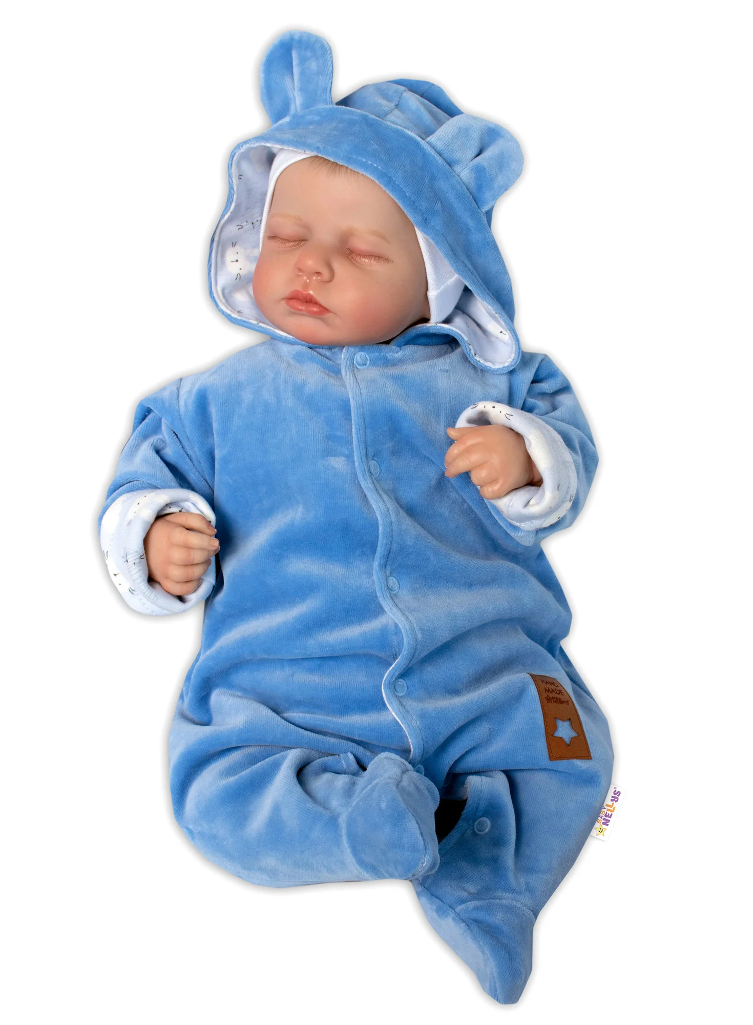 s Dvojvrstvový velúrový overal s kapucňou New Bunny, modrý, veľ. 80