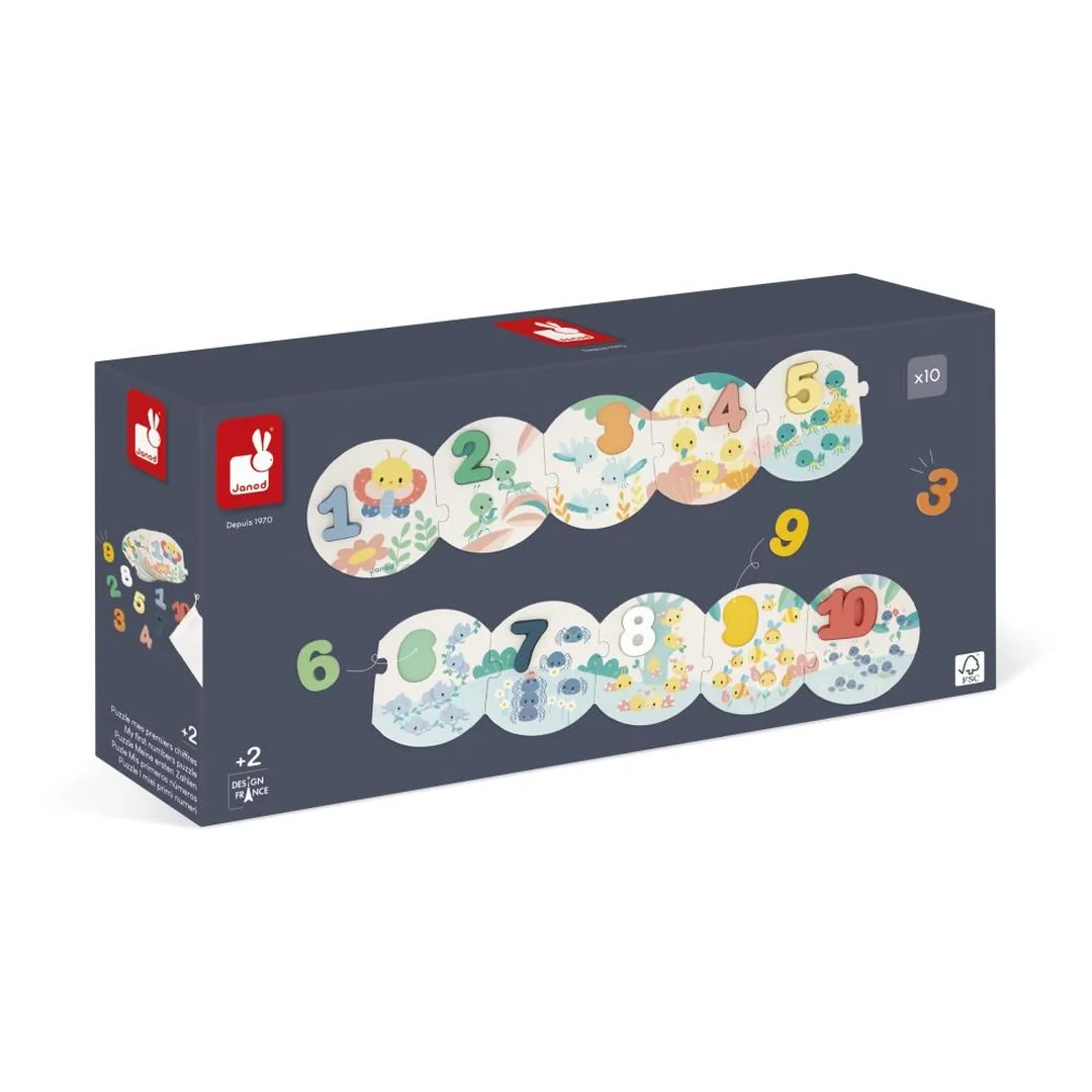 Janod Vkladacie drevené puzzle pre deti Čísla Pure
