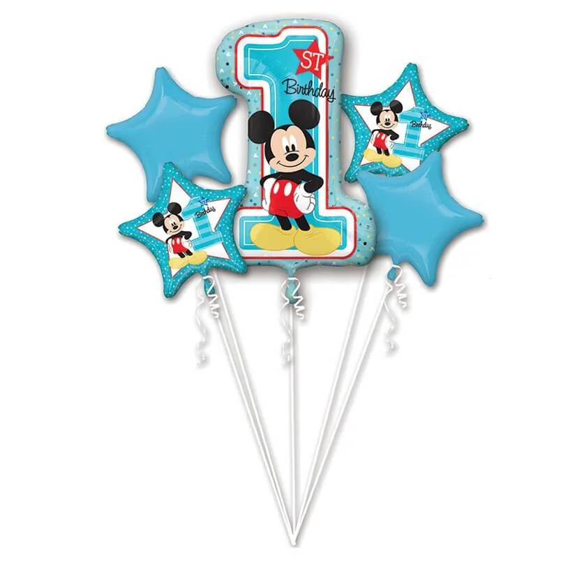 Balónová kytica 1.narodeniny Mickey 5 ks