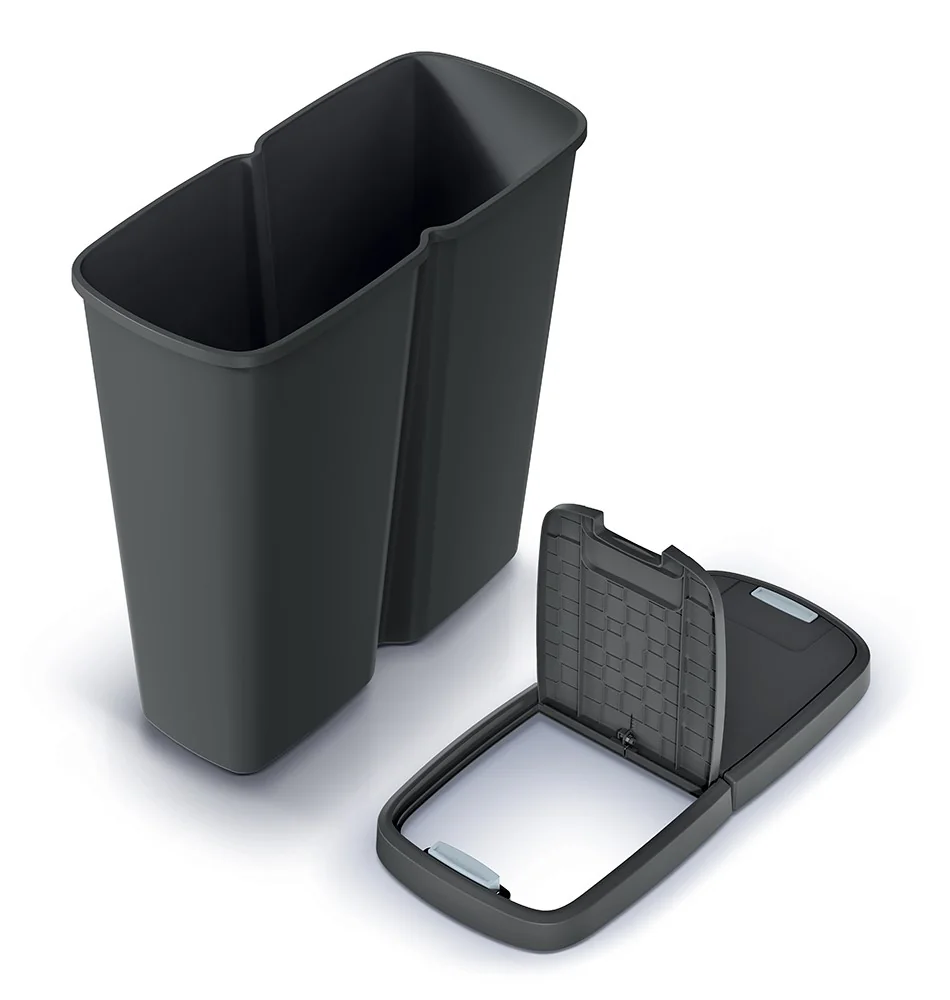 Odpadkový kôš Prosperplast COMPACTA Q DUO, 50 l recyklovaná čierna s čiernym vekom NDAB50-S411*