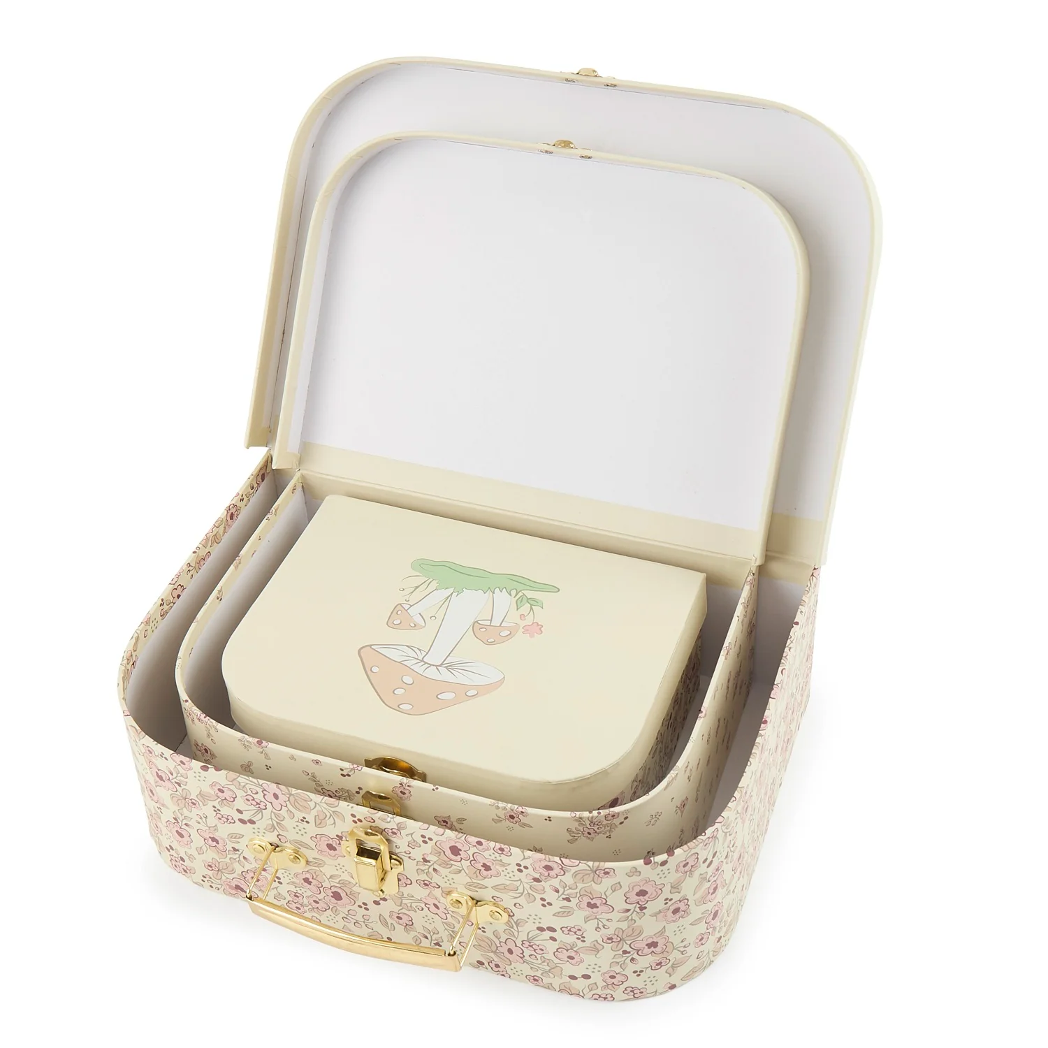 Bieco - Súprava troch kartónových kufríkov - jelenček Ella - vintage flowers