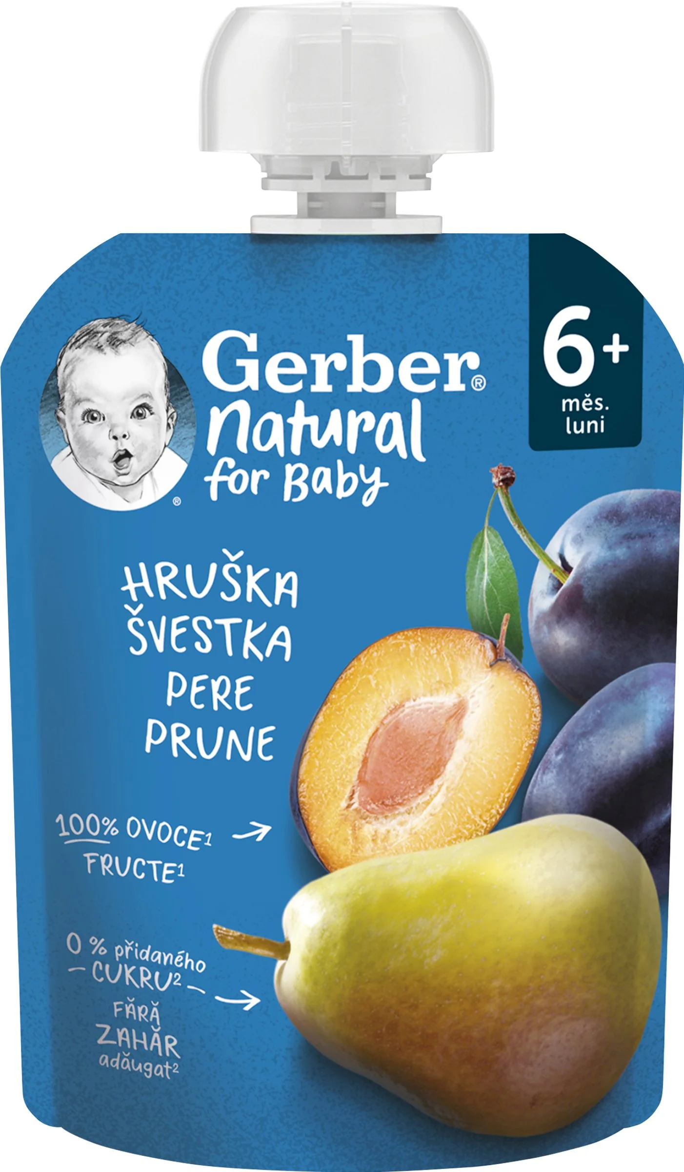 Gerber Natural Kapsička Hruška a slivka; ovocná desiata (od ukonč. 6. mesiaca) 1×90 g, ovocná kapsička pre deti