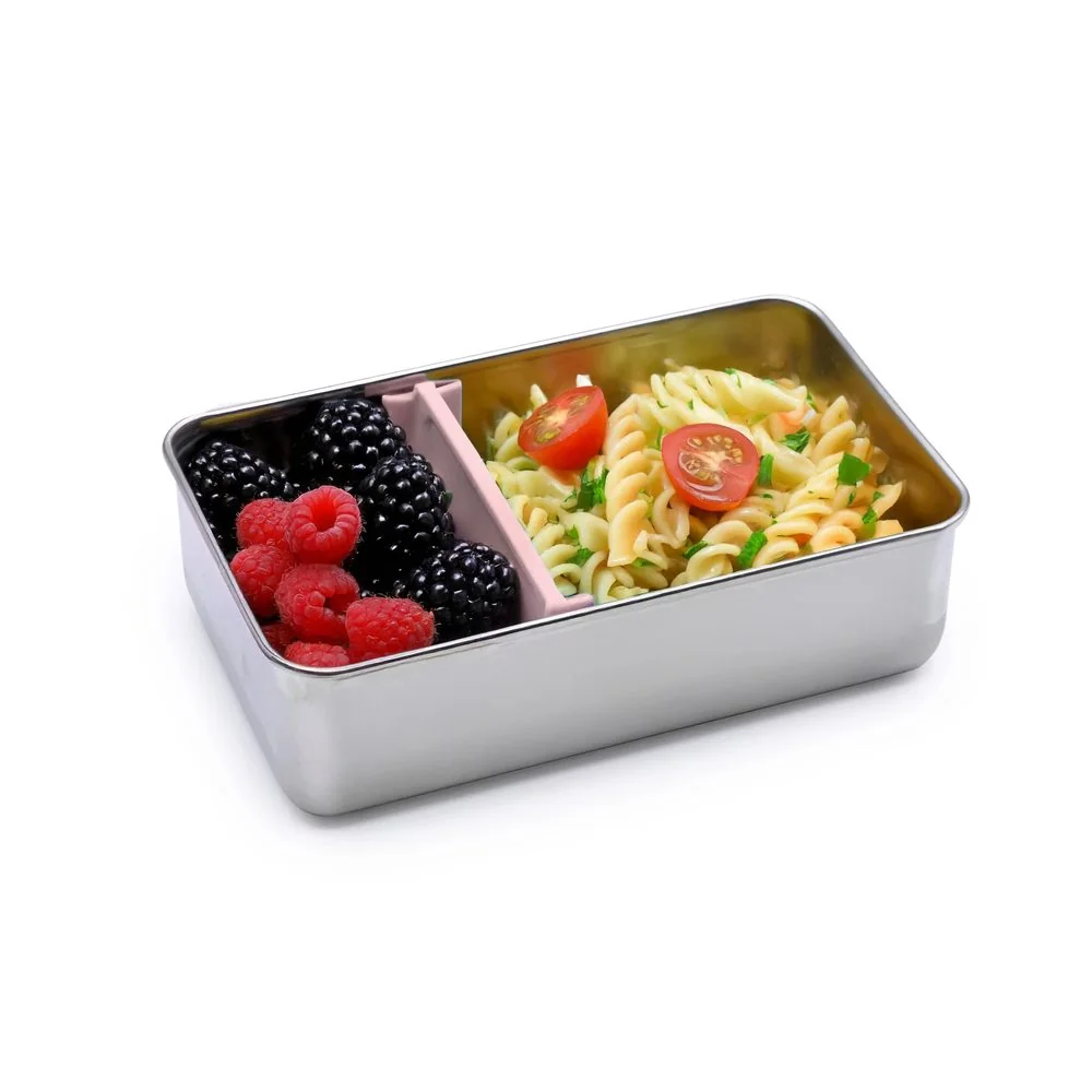 Nerezový bento box 740 ml so silikónovým vekom ružový, s prepážkou
