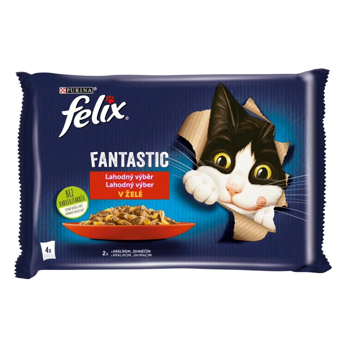 Felix Fantastic kapsičky pre mačky králik, jahňacie v želé 4×85 g 4×85 g, kapsičky pre mačky