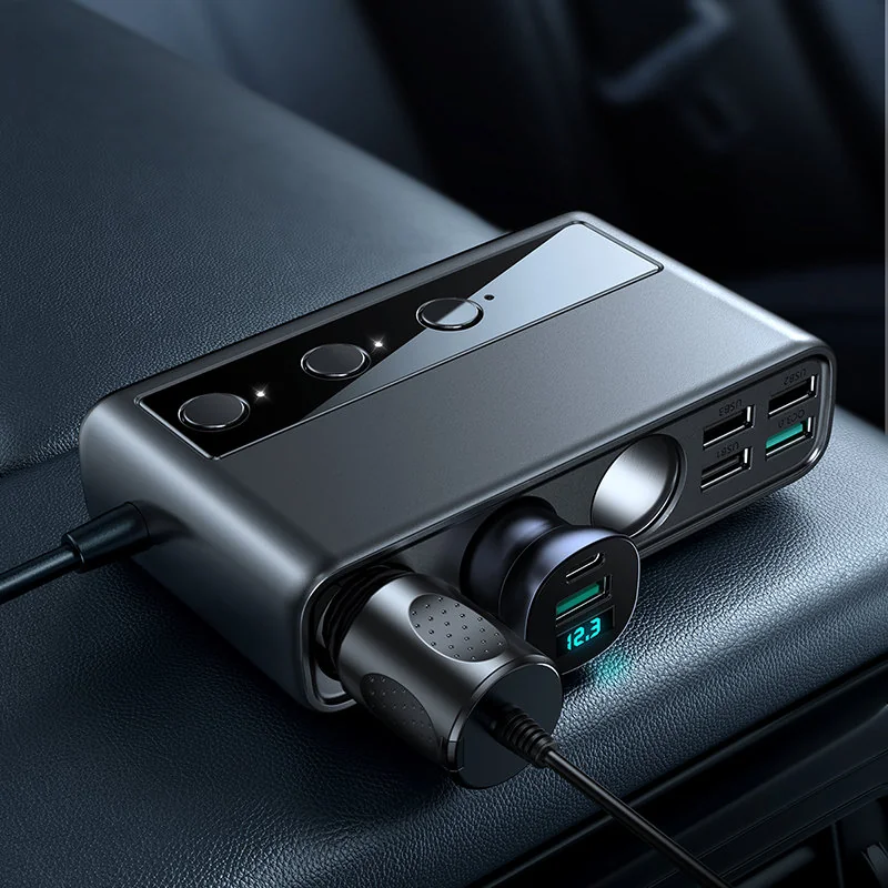 Joyroom Laptop autonabíjačka 154W - 5x USB / 1x USB-C / 3x Splitter, čierna ierna