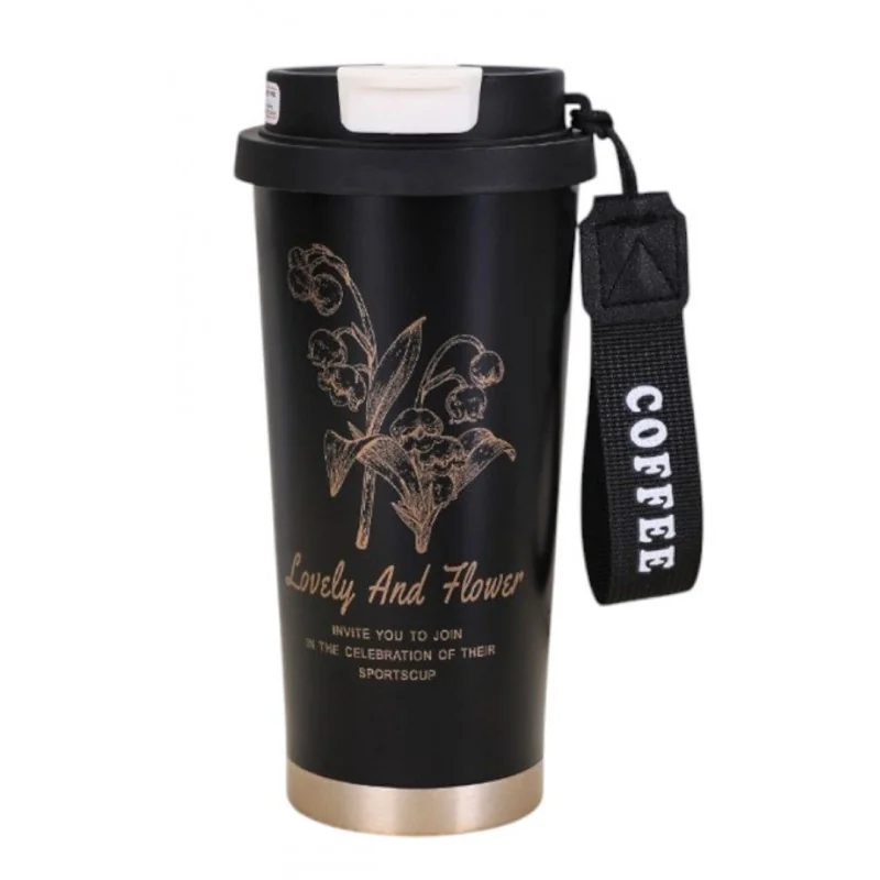 Livefy termohrnček Lovely Flower 550ml, čierny