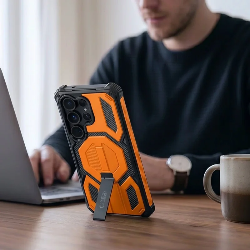 Tech-Protect MagBlast MagSafe kryt + 2x ochranné sklo na Samsung Galaxy S26 Ultra, čierny / oranžový