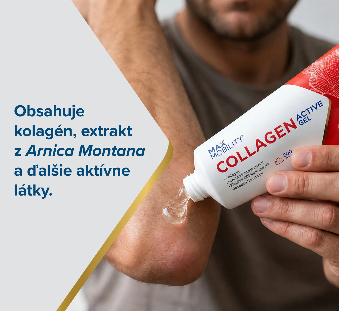 Obsahuje kolagén, extrakt z Arnica Montana a ďalšie aktívne látky Obsahuje kolagén, extrakt z Arnica Montana a ďalšie aktívne látky