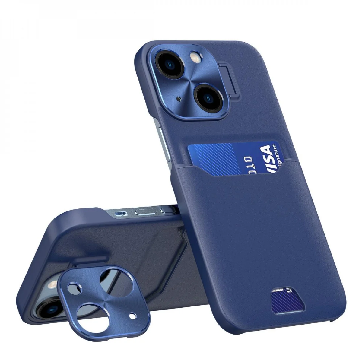 Kožené puzdro Stand case pre iPhone 14 - Tmavo modrá 1 x 1 puzdro s kreditno