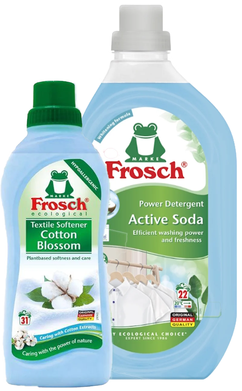 FROSCH Prací gél s aktívnou sódou 1500 ml + Aviváž Kvet bavlny 750 ml