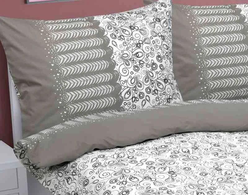 Bavlnené obliečky F 90/821 šedé lúka 1ks 240x200, 2ks 70x90 1×1 ks, bavlnené obliečky