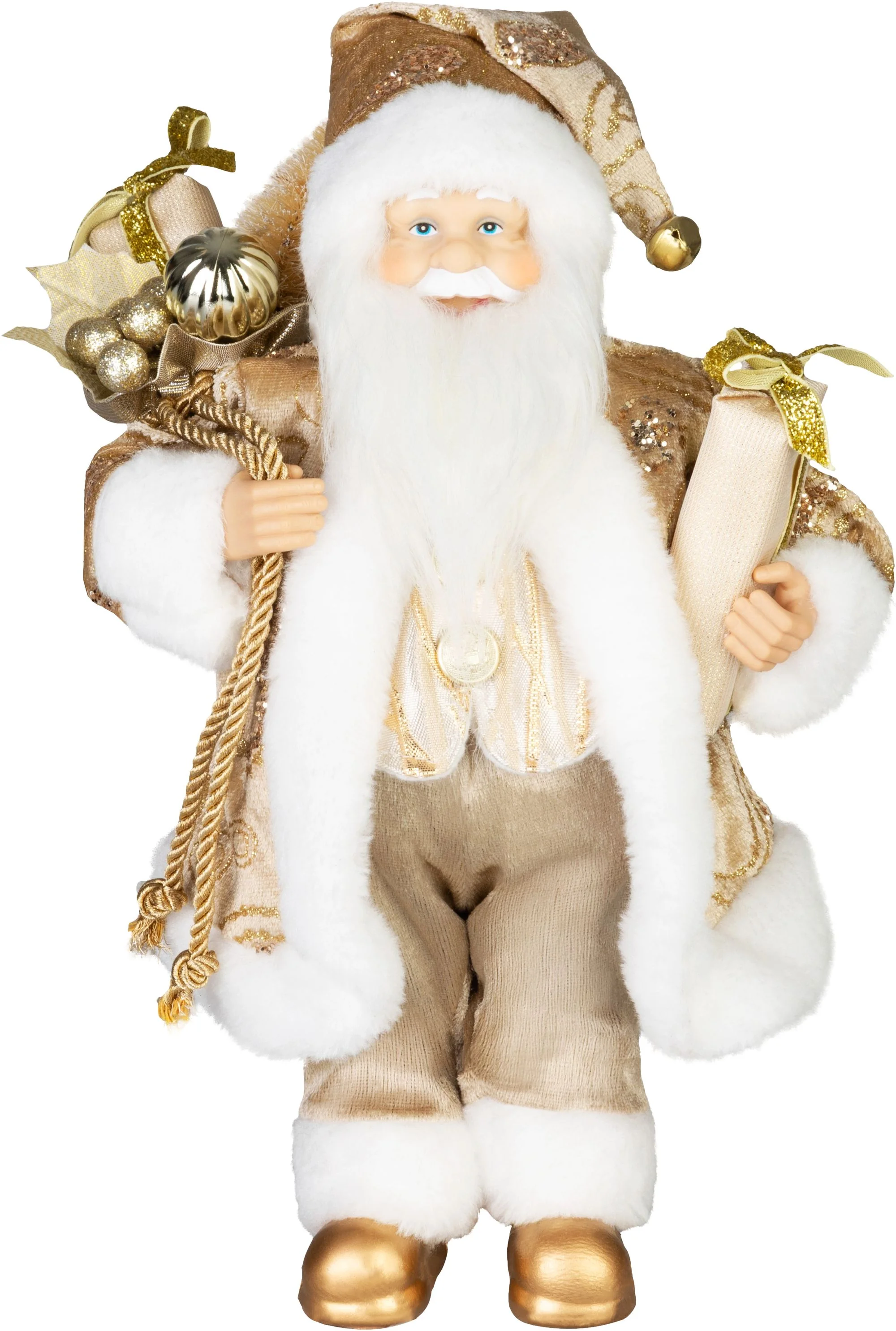 MagicHome vianočný Santa, 1 ks Textil, zlatý, 16x26x41 cm