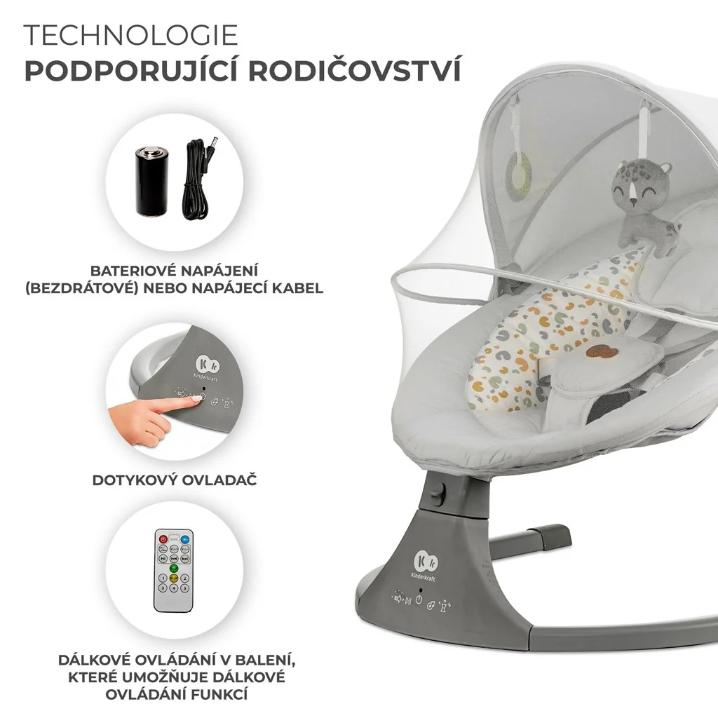 Lehátko pohupujúce s melódiou 2v1 Lumi, do 9 kg, Premium Light Grey