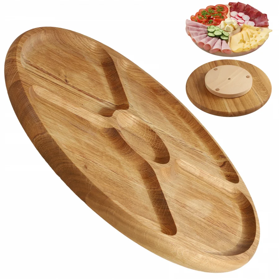 Otočný drevený podnos delený Serving Plate, 33 cm