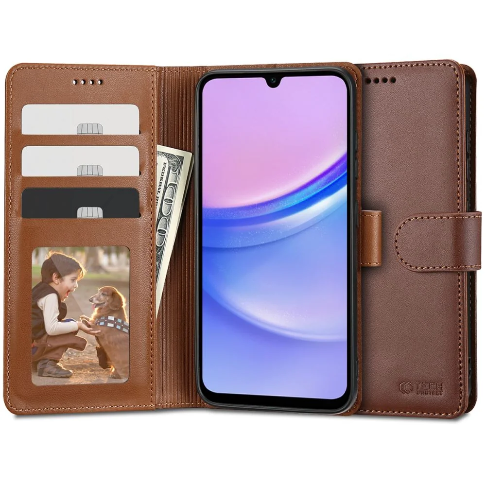 Tech-Protect Wallet knižkové puzdro na Samsung Galaxy A15 4G / 5G, hnedé dé