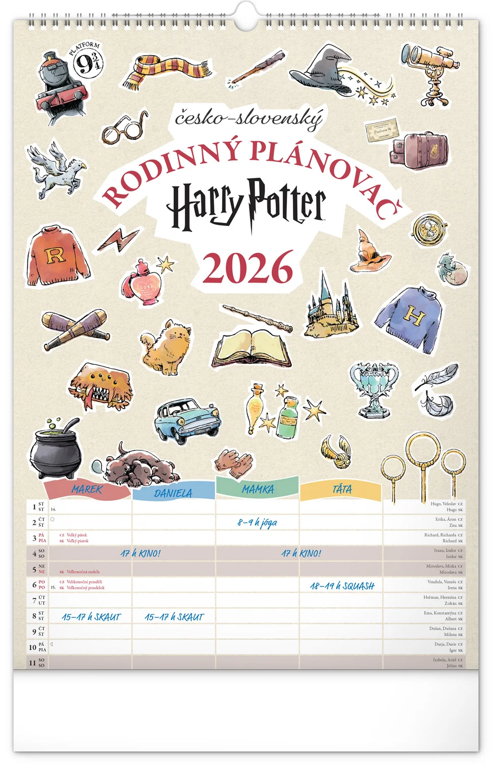 NOTIQUE Nástenný rodinný plánovací kalendár Harry Potter 2026, 33 x 46 cm