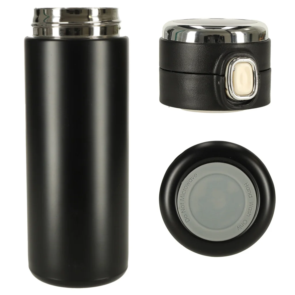 Termohrnček 420 ml s LED teplomerom – čierny, s náustkom