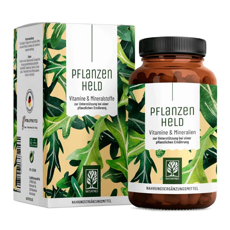 Naturtreu Rastlinný hrdina - Vitamíny a minerály pre vegánov, 120 kapsúl