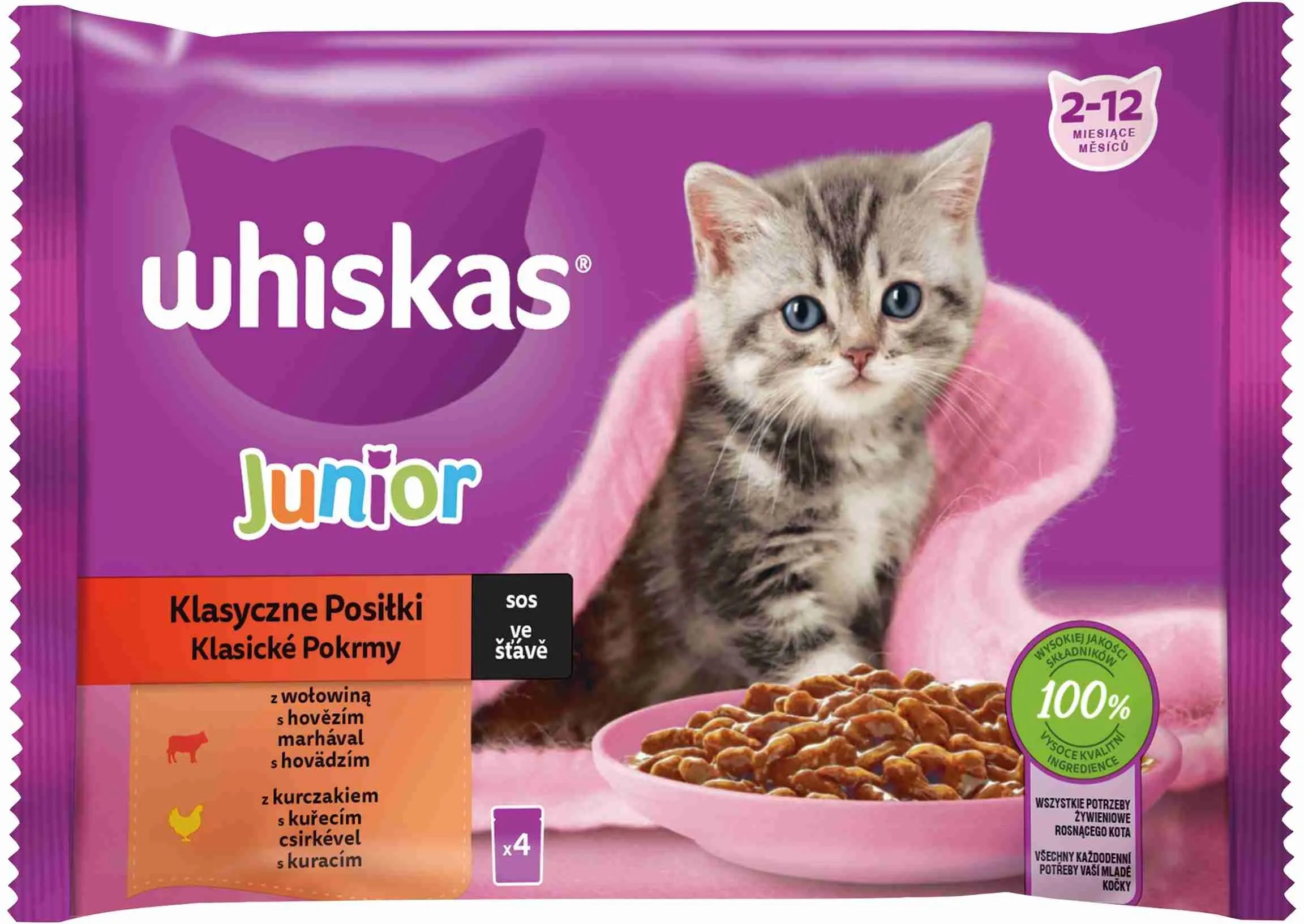 WHISKAS Kapsička Junior Klasický výber 4pack 4×85g, kapsička pre mačiatka