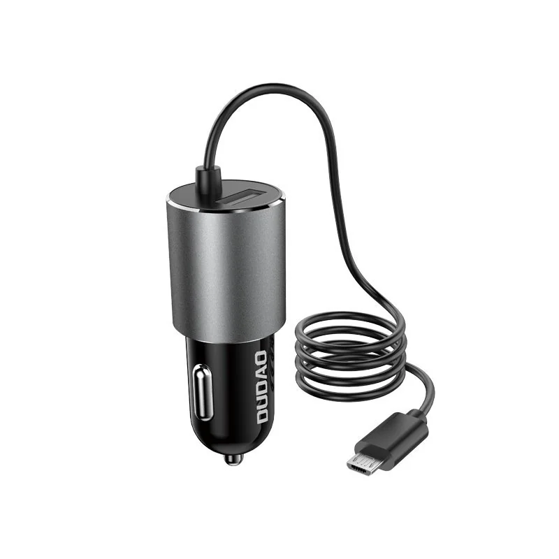 Dudao R5Pro USB autonabíjačka so vstavaným Micro USB káblom 3.4A, čier na