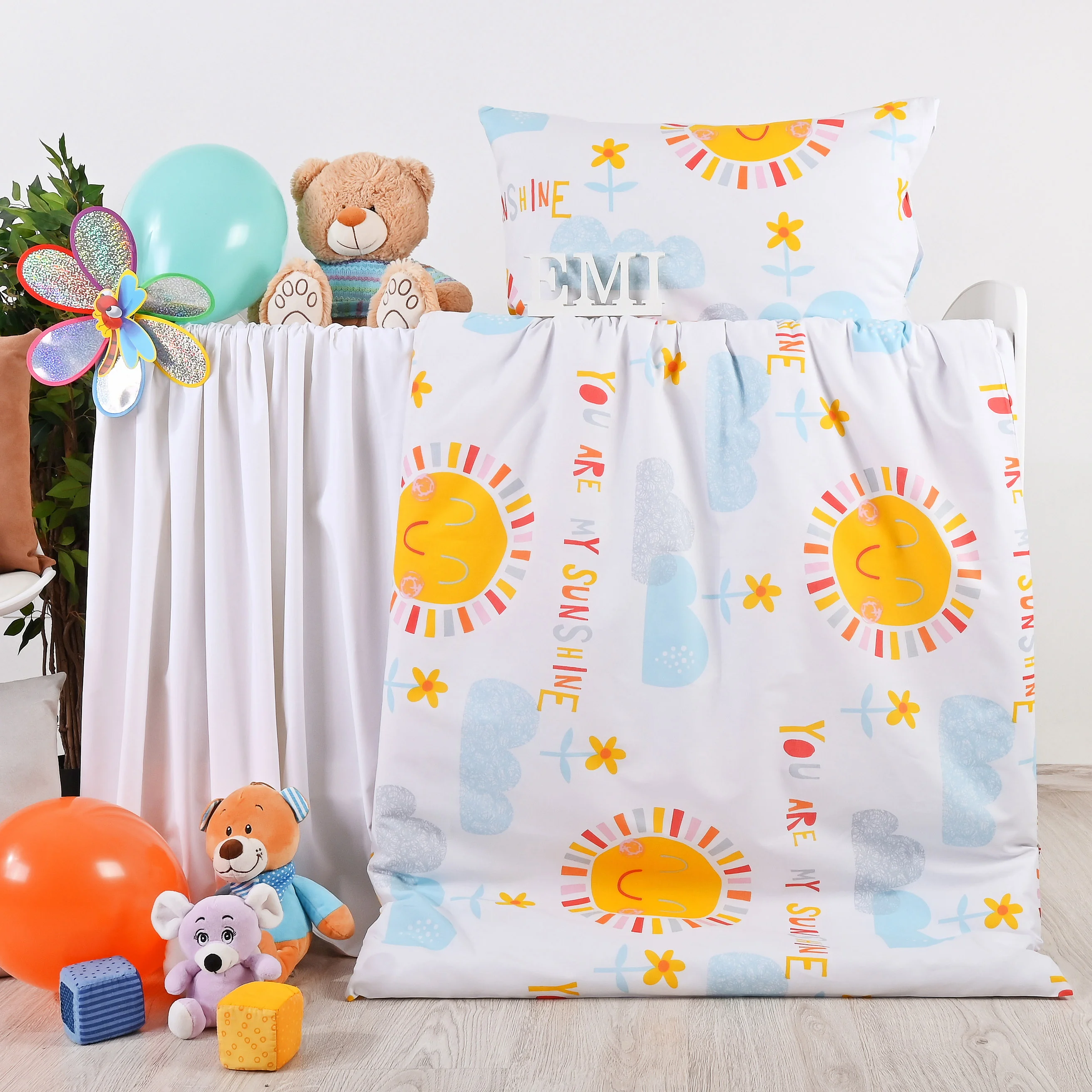 EMI detské posteľné obliečky bavlnené Sunny 90x130 cm, 45x65 cm 1×1ks, detské posteľné obliečky