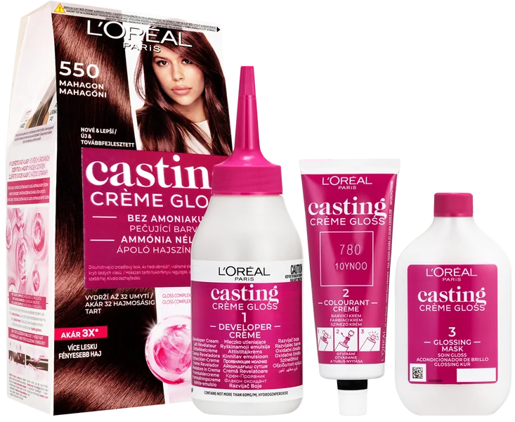 L'Oréal Paris Casting Crème Gloss semipermanentná farba na vlasy 550 mahagón 48+72+60 ml 1×180 ml, farba na vlasy