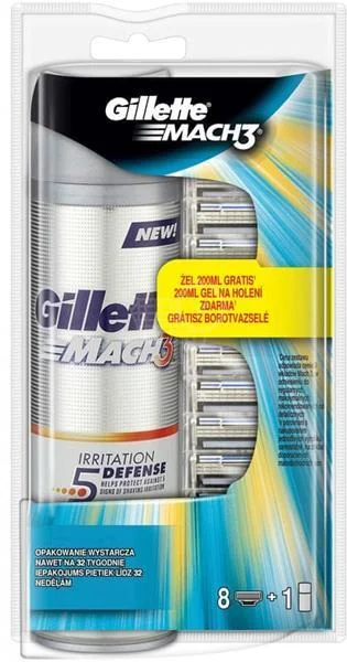 GILLETTE MACH3 8NH + GEL NA HOLENIE 1×1 set, 8 náhradných hlavíc + gél 200 ml
